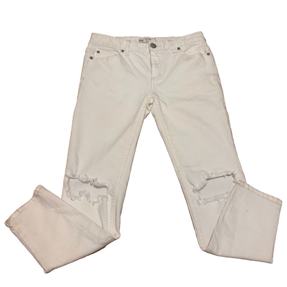 Free People White Distressed Washed Ripped Jeans Womens Size W28